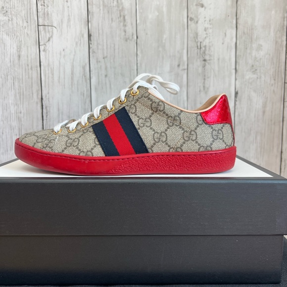 Womens Gucci Ace GG Supreme 'Brown' - Picture 1 of 9